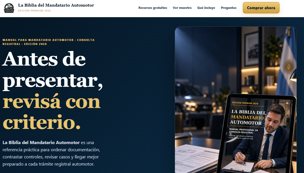 La Biblia del Mandatario Automotor, landing page de producto digital desarrollada por MAXIT